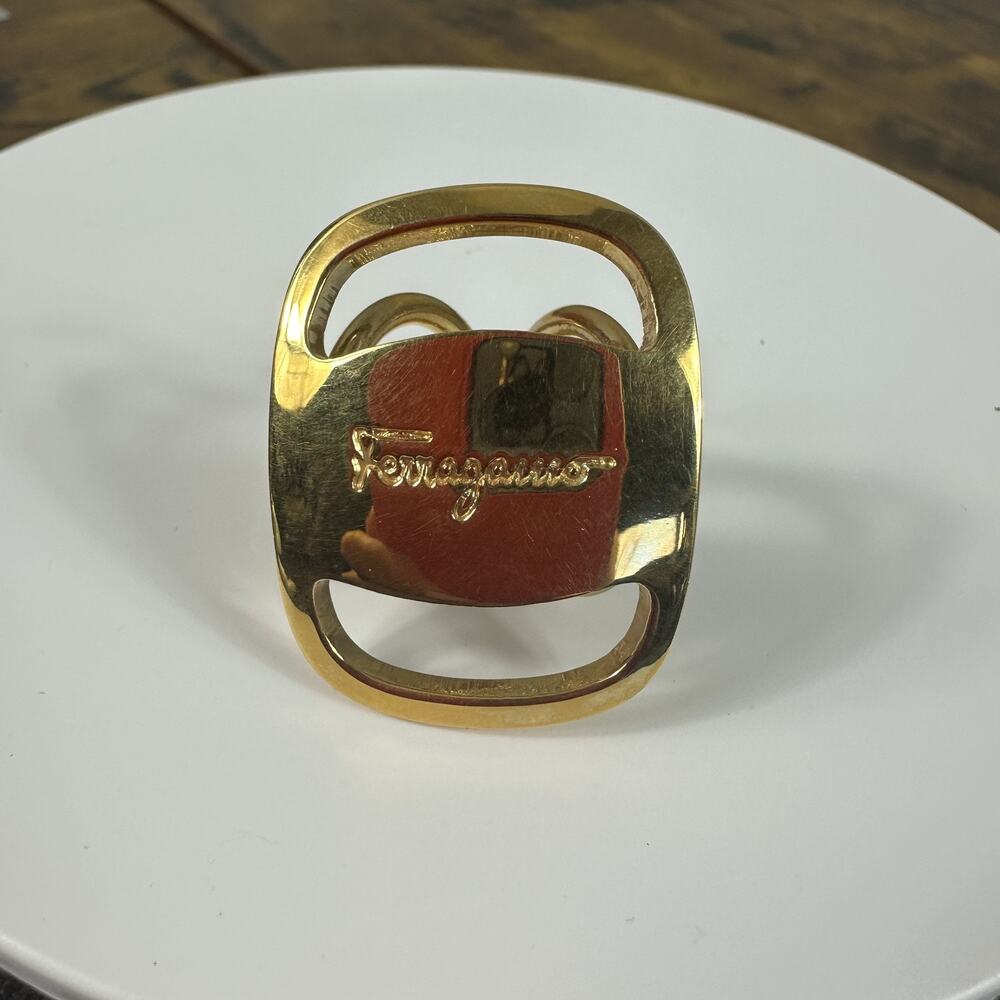 Salvatore Ferragamo Vara Gold Tone Scarf Ring Made In Italy Vintage